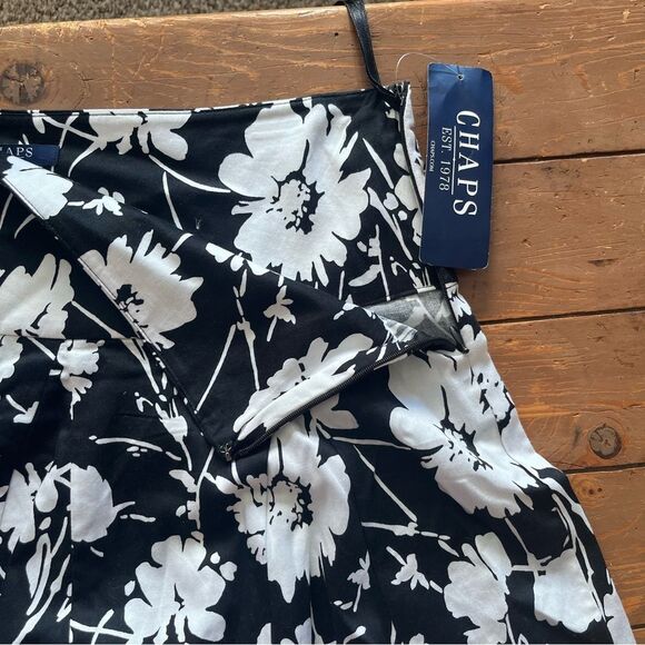 CHAPS Women Light 100% Cotton A-Line Flare Circle Skirt Black White Floral NWT - Picture 4 of 9